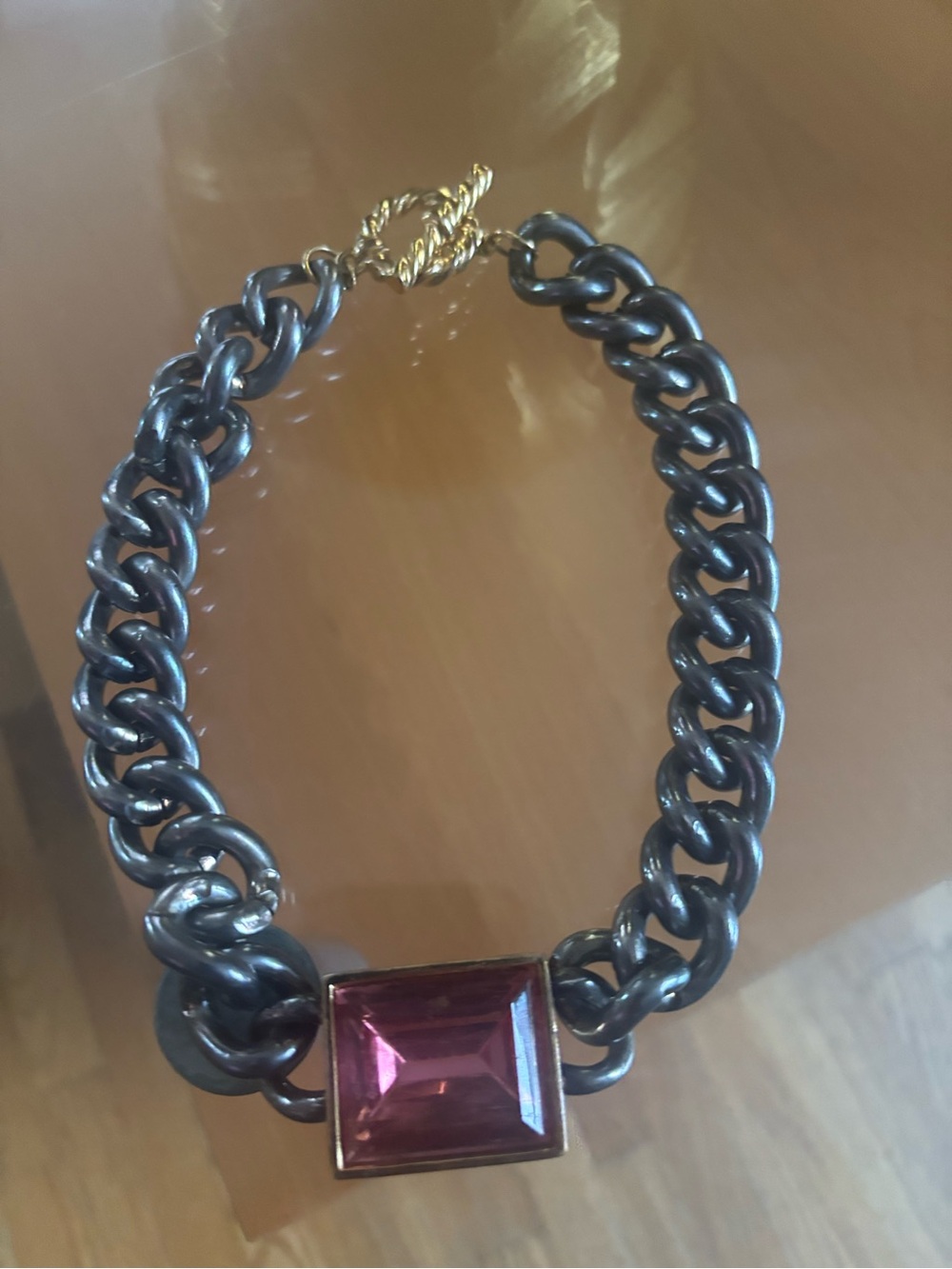 Women’s Chunky Chain Necklace with Pink Gemstone